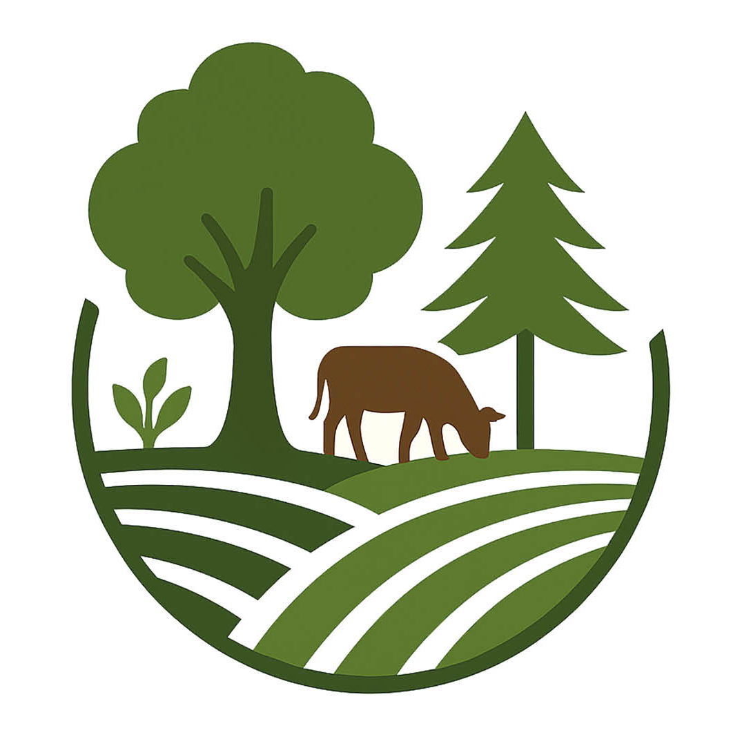 Logotype med träd och betande djur