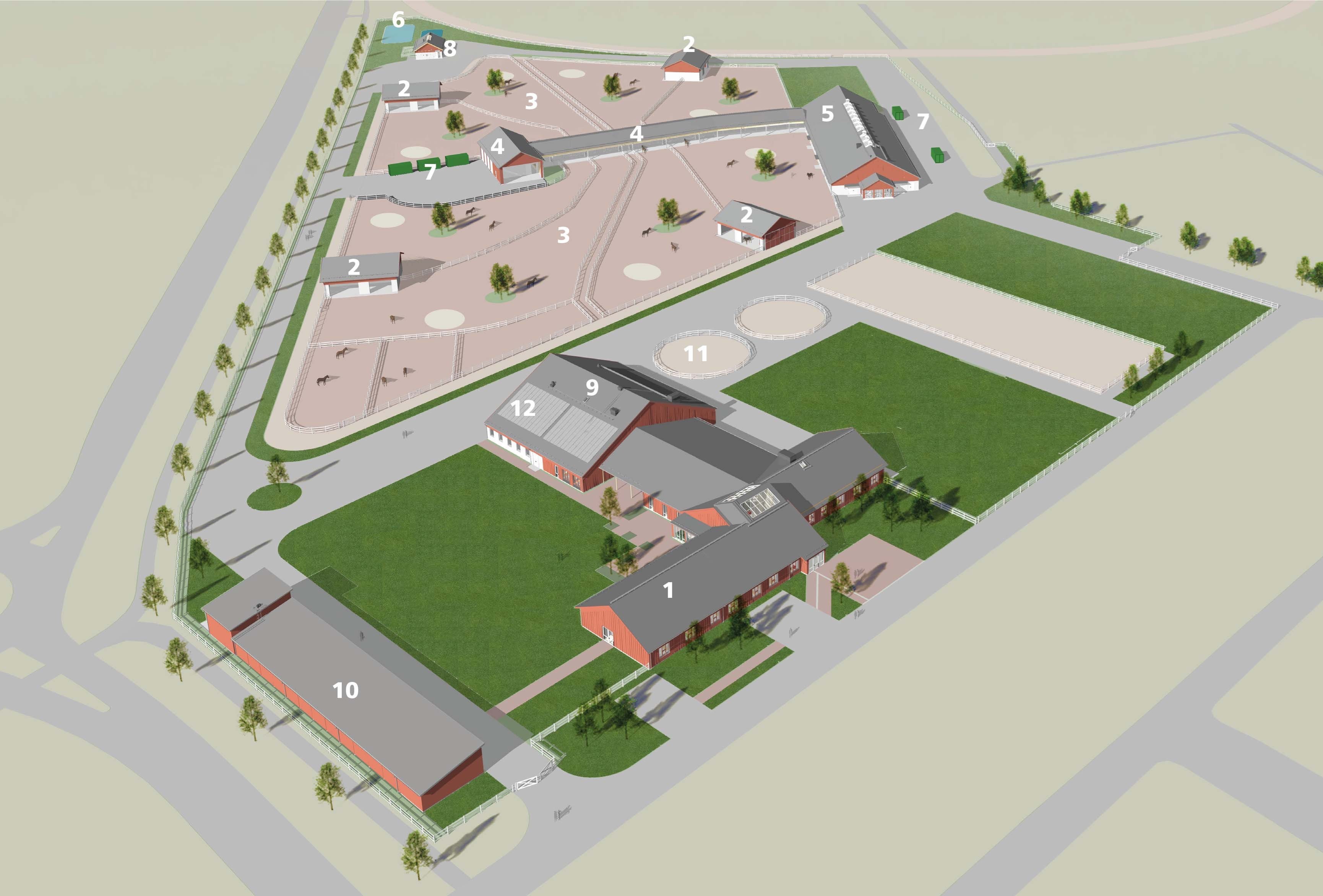 Översiktsbild i 3D över nya Axevalla Hästcentrum