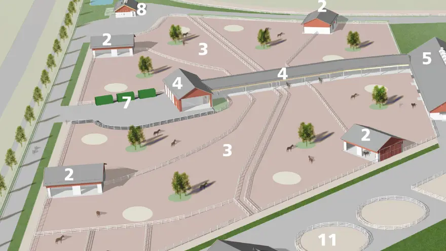 Översiktsillustration över lösdriften på nya Axevalla hästcentrum