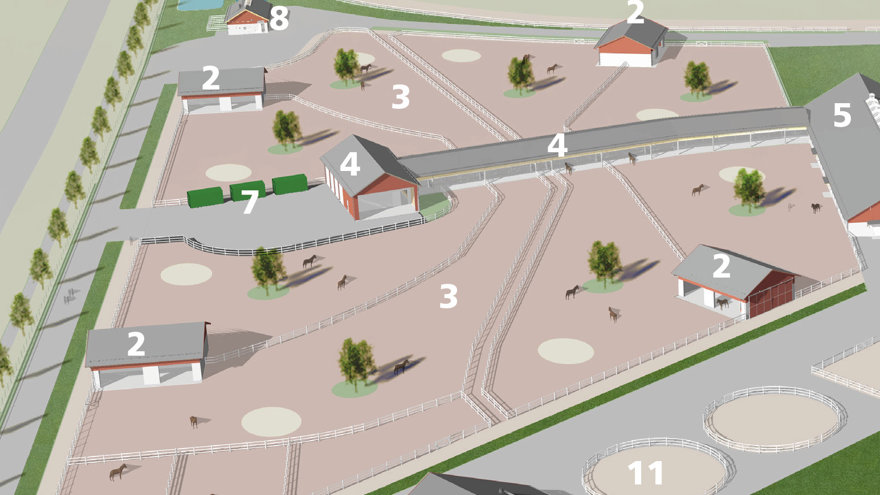 Översiktsillustration över lösdriften på nya Axevalla hästcentrum