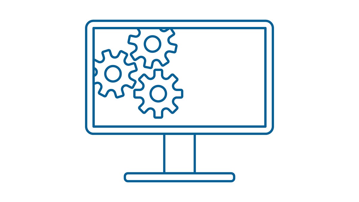 Ikon som visar en dator och kugghjul.