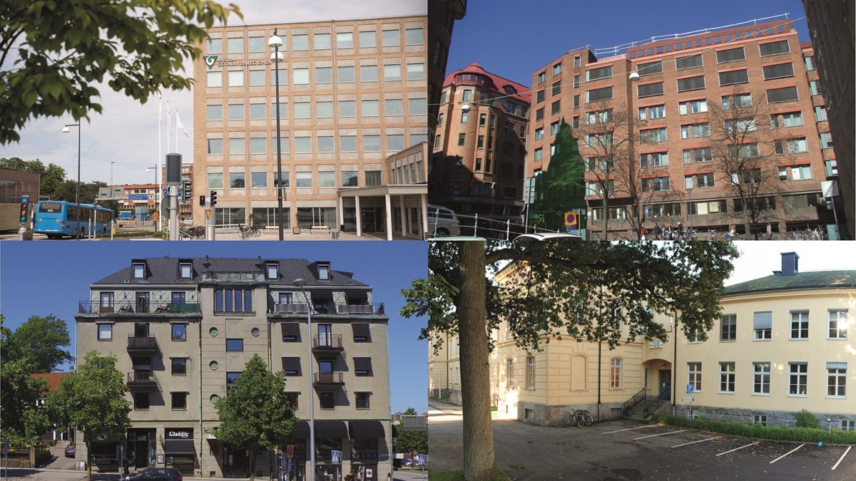 Bildkollage som visar fyra byggnader där FoUUI-centrum är lokaliserade.