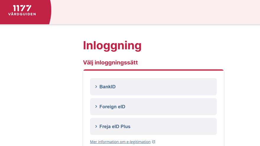 Visar nuvarande inloggningsbild med 1177:s logotyp