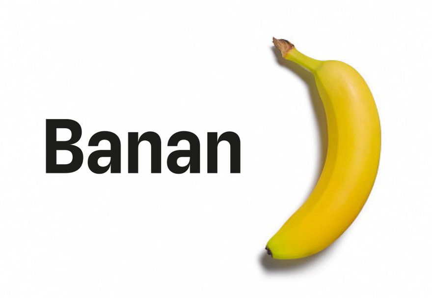 exempel bild på en banan med texten "banan"