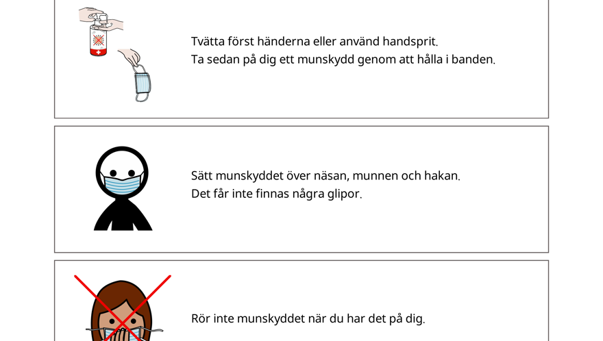 En bild på ett bildstöd om munskydd