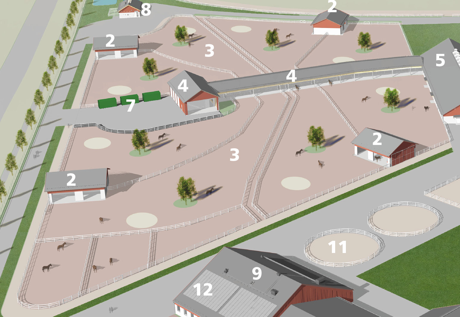 Översiktsillustration över lösdriften på nya Axevalla hästcentrum